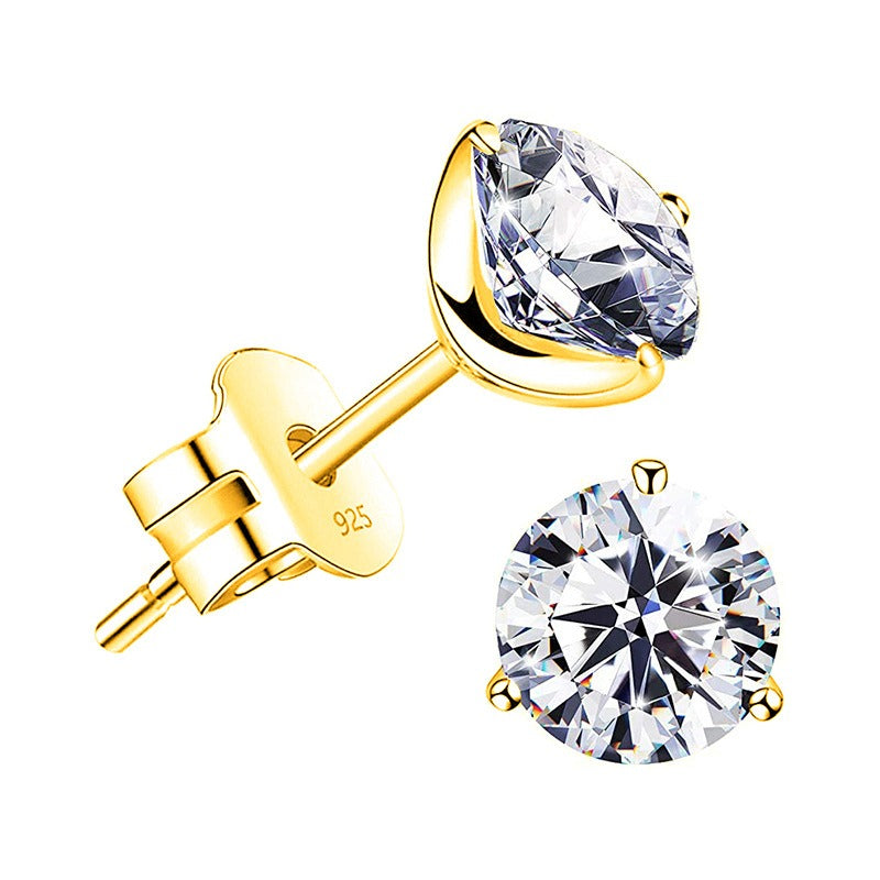 "STUNNING FLAME" 18K Gold Plated Silver Brilliant Cut Simulated Diamond Cubic Zirconia Stud Earrings